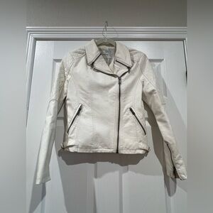 Cecil Women White Faux Leather Full Zip Biker Jacket Size S